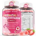 Vitaminas prenatales para Mujeres Gummies, Methylfolate 1mg, Vegan Omega 3 DHA 800mg, Hierro, Choline, Iodine, Vitamina D3 B6 B12 - Multivitamínico para Mujeres Antes, Durante > Después del embarazo, Azúcar Gratis, 60 Cuenta