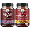Bundle of Green Coffee Bean Extract for Uric Acid Cleanse - Turmeric Tart Cherry " Celery Seed and Icelandic Wild Caught Cod Liver Oil Softgels - Fish Omega 3 EPA DHA Vitamin D ' A 1000mg Por Serving