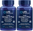 Extensión de vida Super Omega-3 Plus EPA/DHA Fish Oil, Sesame Lignans, Olive Extract, Krill &amp; Astaxanthin - Heart, Brain &amp; Joint Health Support - Gluten-Free, Non-GMO - 120 Softgels,(Pack of 2)
