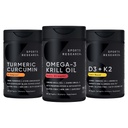 Investigación Deportiva Antártida Krill Oil Omega 3 1000mg (con fosfolípidos, Choline " Astaxanthin), Complejo Turmérico de Curcumina C3 (con Bioperina Black Pepper " Coconut Oil) " Vitamina D3 + K2
