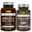 Absorción alta pura y esencial Omega-3 aceite de pescado silvestre 1360mg + culturas vivas+ Lab4 Probiotics Bundle, 1000mg EPA & DHA con Astaxanthin + 25 Billion CFU Lactobacillus Acidophilus & Bifidobacterium wi