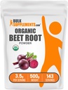 BulkSupplements.com Orgánica Beet Root Powder - Superfood Supplement, Beet Root Supplements - Vegan & Gluten Free, 3.5g por Serving, 500g (1.1 lbs) (Pack of 1)