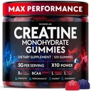 Creatine Monohydrate Gummies Complex 5000 MG for Men &amp; Women, Preworkout Gummy with BCAA, L-Carnitine, Taurine &amp; Vitamin B12 for Muscle Growth, Strength & Energy Support , Flavored and Chewable