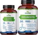 Zazzee 40:1 Ratio Myo y D-Chiro Inositol Suplemento para Mujeres Silenciosos D-Chiro y Myo Inositol Capsules para la Regulación del Ciclo Soporte Ovárico &amp; Saldo de Hormonas Globales para Mujeres - Vegan & ISO Lab Tested