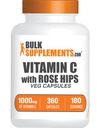 BulkSupplements.com Vitamin C with Rose Hips Capsules - Ascorbic Acid Supplemnet, Rose Hips for Immune Support - Vegan, 2 cápsulas por Serving (1000mg), 360 Conde (Pack of 1)