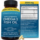 Triple fuerza Omega 3 suplemento de aceite de pescado para hombres y mujeres – 2500 mg de alta potencia, fácil de absorber forma triglicérida reesterificada, Pescatariano-Friendly DPA DHA Omega 3 Suplemento, 180 Softgels