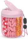 Dispensador de Píldoras con 7 Grandes Compartimientos, 4.4" H x 3.6" Organizador de Píldoras Dia para Viajar, Organizador de Suplementos con Diseño Anti-Mixing, Contenedor de Píldoras Libre de BPA con 20 Pcs Etiquetas, Rosa