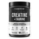 Cretina de fábrica de Jacked + Taurine - Monohidrato de crema 5000mg con Taurine 2000mg para aumentar la fuerza muscular y la hidratación celular - 60 servidumbres, desarmado