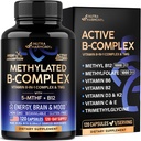 Complejo de vitamina B - B-Complejo con Methylfolate &amp; B12 - Bioavailable para Hombres &amp; Mujeres - 9-en-1 Multivitamina metilada - Energía, Cerebro &amp; Meod - Vegan - Made in USA - 120 cápsulas, One/Day