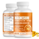 Magnesium Glycinate Suplemento Softgels, Magnesium Glycinate 400mg con Zinc, Vitamina B6, C, D3, Magnesio puro para el sueño, la calma, el músculo, la energía, el apoyo al corazón - 60 cápsulas Vegan para hombres y mujeres