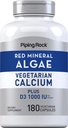 Piping Rock Red Mineral Algae Silencio Vegetarian Calcium ← 180 Capsules  Plant Based Plus Trace Minerals ← D3 1000 IU ← Non-GMO, Gluten Free Supplement