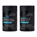 Sports Research® 90 Ct Cognitive Health Support Pack - Triple Strength Omega 3 Fish Oil EPA DHA Fatty Acids from Single-Source Wild Alaskan Pollock & Magtein Magnesium L-Threonate for Memory, Focus