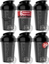 VELOMIX -6 PACK- Shaker Cups for Protein Shakes 20 oz - 6x Wire Whisk  Leak Proof Protein Shaker Bottle for Protein Shakes, Shaker Bottle Pack for Pre &amp; Post Workout, Shaker Cup (ALL IN BLACK)