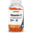 Nutricost Vitamina C Gummies (500mg) 120 Gummies - Hecho con sabores naturales &amp; 556% DV de vitamina C, Vegan, GMO-Free, Gluten-Free, 30 Servimientos