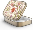 Pill Case Pill Box with Mirror Retro 2 Compartment Small Pill Case for Purse or Pocket Bronze Rectangular Pill Box or Vitamins, Fish Oil, Supplements, Pill Containe Travel Gifts(Retro Red Flowers)
