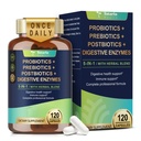 Totaria 5-en-1 60 Billones CFU Probiótico Prebiótico " Postbiótico para Mujeres " Hombres, w / Enzimas digestivas, deslizante Elm, diario completo salud del Gut, apoyo digestivo &amp; inmunológico, suministro de 4 meses, Vegan