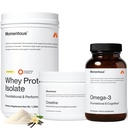Tres Momentosos - Polvo de Monohidratos de Creatina (30 Servimientos), Polvo de Proteína de Grass (Vanilla) & Petróleo de Pesca Omega-3 1600mg - Esenciales diarios para la fuerza, rendimiento &amp; recuperación del músculo magro