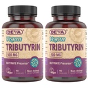 DEVA Vegan Tributyrin Suplemento - Butyrate Precursor, Gut Barrier Support, Butyric Acid, 500 MG Vegan Capsules, Leaky Gut Support, Digestion, 90 Conde (Pack of 2)