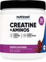 Nutricost Creatina + Aminos 30 Servings (Grape Flavored) - 5,000mg Cretine Monohydrate + 5000mg Amino BCAA Blend Por Serving