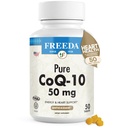 FREEDA CoQ10 50mg - Kosher Vegan Co-Q 10 Suplemento para la salud cardiovascular del corazón, soporte para presión arterial, envejecimiento saludable de Gum - Coenzima pura Q10 - Ubiquinone CQ10 Suplemento (50 Conde)