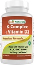 Best Naturals K-Complex con K1 (Phytonadione 1500 mcg + K2 como Menaquinone 100 mcg + K2 como MK-4 1000 mcg) + D3 + VIT. C - 90 Tabletas - Made in the USA