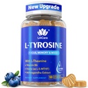 L Tyrosine Focus Suplemento Gummies 1100mg para adultos, suplementos cerebrales para memoria y foco, L-Tyrosine Gummies con Ashwagandha, I-Theanine for Calm & Mood - Vitamina B6 &amp; B9 para Energy-Vegan, 60ct