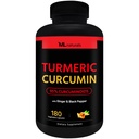 ML Naturals Curcumina Turmérica Orgánica – 1.800mg, Extracto de raíz 300mg - 120mg Ginger orgánico &amp; 15mg Pepper Negro (por servicio) - 180 cápsulas vegetales – No GMO