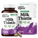 Wild &amp; Organic Milk Thistle Capsules 1000mg - Liver Detox Supplements - Silymarin Milk Thistle Powder for Liver Cleanse - 90 Vegan Capsules - 45-Days Supply - No Fillers, Non-GMO