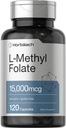 Horbäach L Methylfolate 15000 mcg tención 120 Capsules  15mg Methyl Folate ← 5-MTHF ANTE Non-GMO, Gluten Free Supplement