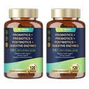Totaria (2 Packs) 5-en-1 Prebiótico Probiótico " Postbiótico para Mujeres Hombres, 60 Billones CFU 24 Strains w / Enzimas Digestivas, Elm Resbaladizo, Salud Gut Completo diario, Apoyo Digestivo &amp; Inmuno