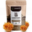 Longevity Botanicals Organic Cordyceps Mushroom Extract Powder 100g TEN Concentrated 10:1 Ratio TEN 100% Fruiting Bodies ANTE Cordyceps Militaris Natural Supplement for Energy, Stamina &amp; Respiratory Support