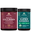 Ancient Nutrition Multi Collagen Protein Powder, Unflavored, 60 Servings + Supergreens Powder, Greens Flavor, 25 Servings