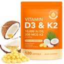 Vitamin D3 K2 Supplement Softgel, D3 K2 Vitamin 10000 IU Supports Immune, Heart, Teeth & Bone Health, Easy to Swallow & Non-GMO, 120 Softgels