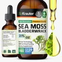 BIO KRAUTER Irish Sea Moss Drops - Chondrus Crispus Sea Moss Suplemento con Bladderwrack - Alcohol &amp; Sugar Free Iodine Suplemento - 2 Fl.Oz.