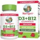 MaryRuth Organics Vegan Vitamina D3 + Vitamina B12 Gummies TENIDO 2 Mes de Suministro TENIDO Apoyo Bone Health TENIDO Apoyo Inmune Suplemento TENIDO Energy Supplements TEN Methyl B12 Vegan Non-GMO Gluten Free TEN 60 Servings