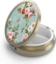 Pill Case Pill Box with Mirror Retro 3 Compartment Small Pill Case for Purse or Pocket Bronze Small Roud Pill Box or Vitamins, Fish Oil, Supplements, Pill Containe Travel Gifts( Floral verde retro)