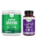 Nested Naturals Super Greens Daily Superfood Powder (30 Servings, Original) & Luna with Melatonin (60 Capsules)