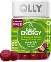 OLLY Daily Energy Gummy, Caffeine Free, Vitamina B12, CoQ10, Goji Berry, Suplemento Chewable Adulto, Tropical Flavor - 60 Cuenta