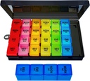 Organizador semanal de píldoras 4 veces al día, gran organizador de medicina, caja de píldoras 7 Día 28 Compartimiento, caja de contenedores portátiles para vitamina y suplemento (coor)