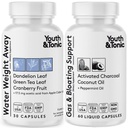 Peso del agua Away &amp; Gas y Bloating – Diurético &amp; Carbón para el alivio de la hinchazón – Apoyo para la retención del agua, piernas hinchadas " Bloating digestivo – Peppermint " Coconut Oil – 90 pastillas