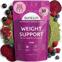 Sunello Super Greens Powder Superfood - 0 Sugar - Kosher -Greens Superfood Powder for Hormonal Metabolism & Weight Support for Women – Lean Wild Berry- Ashwagandha Blend,Green Tea - 30 Servings