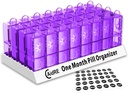 Organizador de píldoras mensuales 31 Días AM – Un caso de pila de mes para medicamentos, vitaminas y suplementos – Organizador de caja de píldoras diarias fácil, 2 veces por día dispensador de píldoras, púrpura