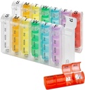 Organizador semanal de píldoras - (Pack of 2) Planificadores de píldoras para vitaminas cada semana del día, cuatro recordatorios de medicamentos diarios, fácil lectura AM/PM Compartimientos de lunes a domingo para viajar " Final