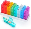 Organizador mensual de píldoras, dispensador de 31 días 3 veces al día con caja pequeña, 4 semanas con recipiente para píldoras para vitaminas, aceite de pescado, suplemento y medicina- BPA gratis, fácil de usar