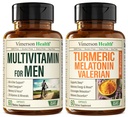 Mens Multivitamins + Turmeric Melatonin Valerian Bundle for Joint Support and Discomfort Relief, Immune Health &amp; Inflammatory Response