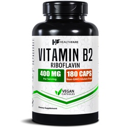 Healthfare Vitamina B2 Riboflavin 400mg Silencio 180 Veg Capsules tención Suplemento Silencio Gluten-Free ← Non-GMO