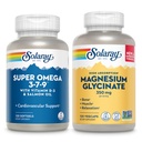 SOLARAY Super Omega 3, 7, 9 y Magnesium Glycinate Bundle - Acidos grasos esenciales y Magnesio Chelated Gisglycinate for Healthy Heart, Bones, and Relax Support - 120 Softgels, 275 VegCaps