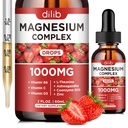 Suplemento Complejo de Magnesio Triple, Glycinate de Magnesio, Blend, Citrate Liquid Drops 1000mg con Ashwagandha, CoQ10, Vitamina B6, C, D, Zinc -Apoyo Calm Stress Relief, Bone, Muscle, Mood Vegan
