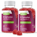 Viteey Vitamin B Complex Gummies with Vitamin C - Energy, Metabolism & Immune Support - B6, B12, Niacin, Folic Acid, Biotin, Calcium - Vegan, Gluten-Free - 120 Count