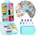 14 Grids Travel Pill Organizer Box con 415-Pcs Medicine Name Labels - Pocket Daily Pharmacy Case Container Kit - Travel Medication Holder Dispenser for Fish Oil Vitamin Storage Suplemento - Sky Blue